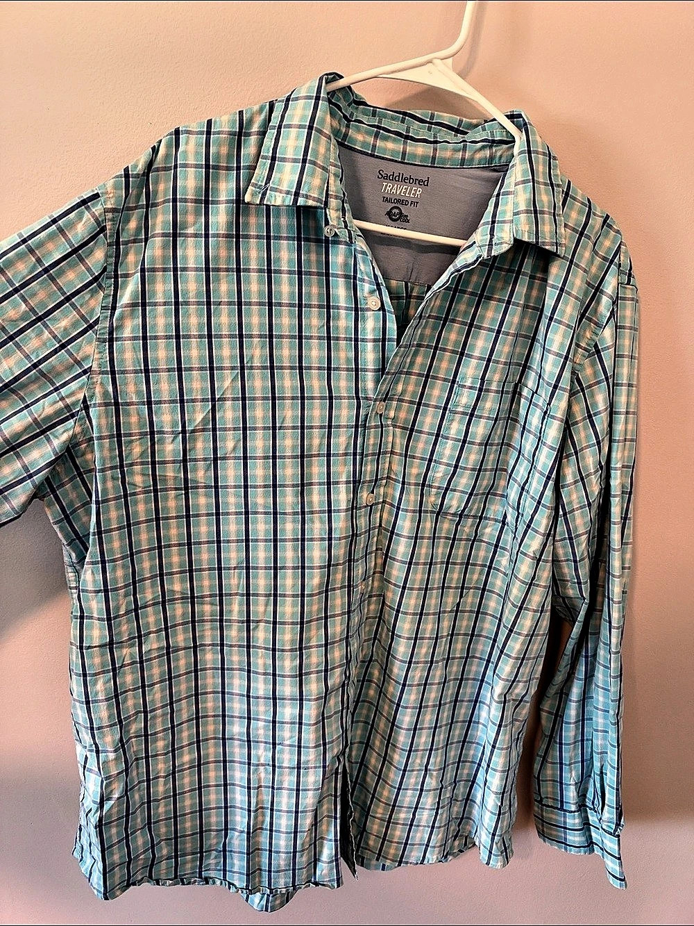 Saddlebred Traveler Tailored Fit Adaptive Cool Plaid Button-Down Shirt Tailored